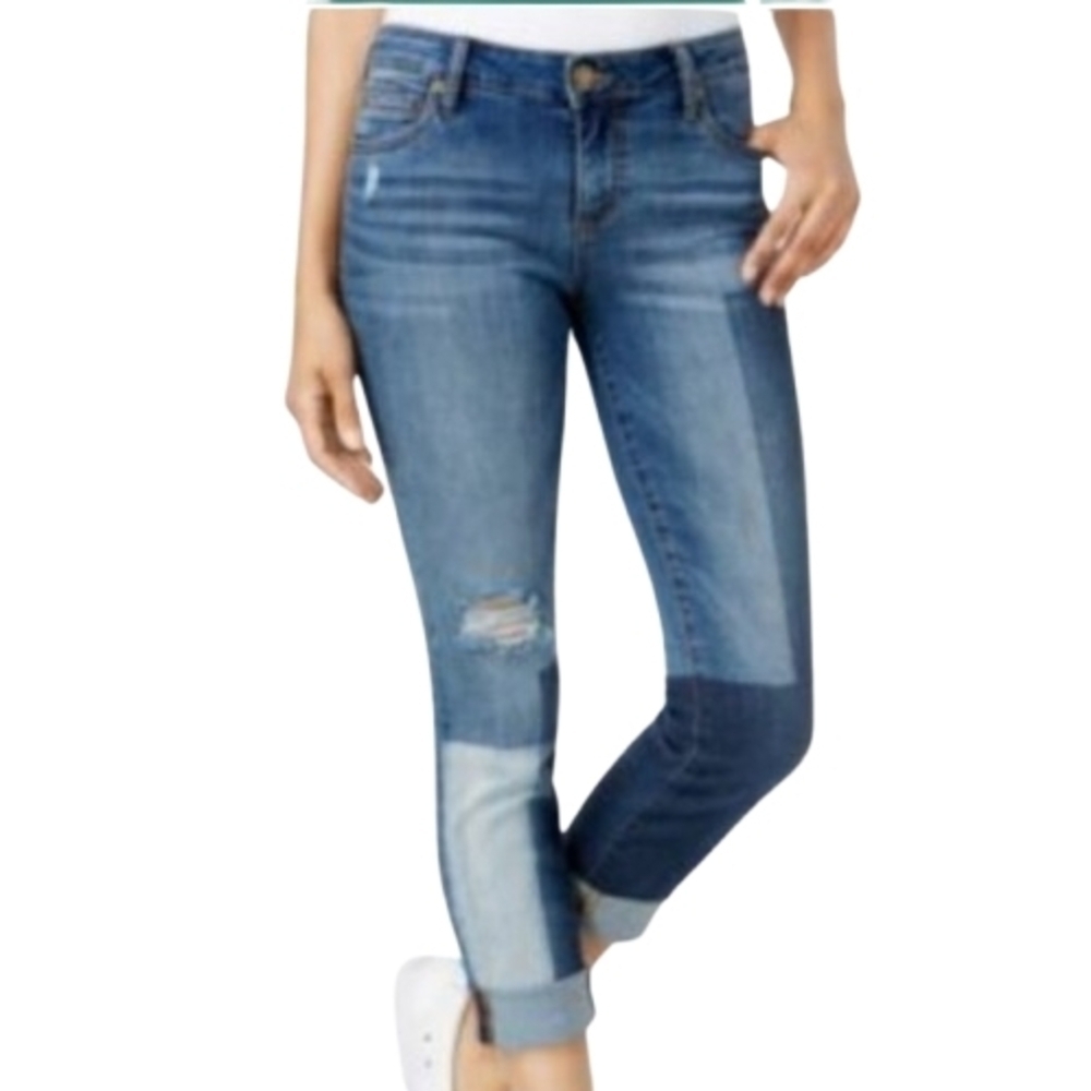 Kut From The Kloth Catherine Boyfriend Patchwork Jeans Size 10 Frayed Raw Hem
